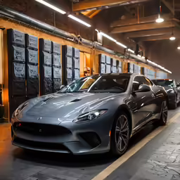 the cars are lined up in the garage