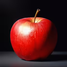 a red apple with water drops on the top