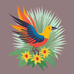 a colorful bird is on top of a green plant