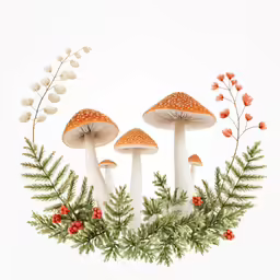 the photo has three mushrooms on the tree