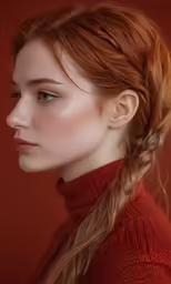 a woman with red hair, wearing a braid