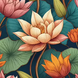 a water lily painted on the front of a blue and green surface