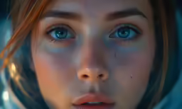 the eyes of a beautiful girl with freckled hair