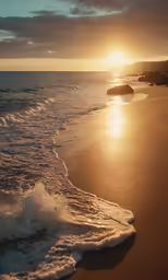 some water and sand with the sun reflecting off