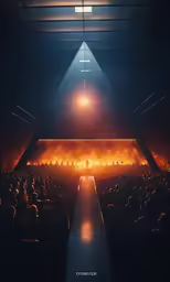 the back room of a dark stage shows light coming out
