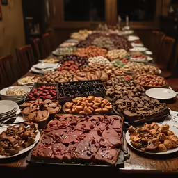 a table full of various pastries on plates