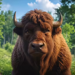 an animal with a long horns sitting in the woods