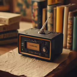 a clock sitting on top of a table next to some books