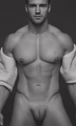 a man with his shirt open and gloves on his shoulder