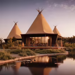 the yurt is built to look like it has a large pond