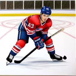 a drawing of a hockey player on the ice