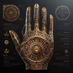 a very intricate golden hand that is drawn onto