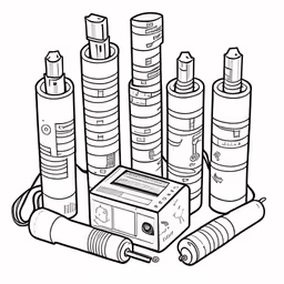 a cassette player with the old school sounds surrounding it,electronic equipment and cigarettes surrounded by rockets