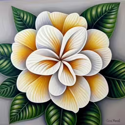 a painting of leaves and flowers on a gray wall,a painting of a large flower on a white background