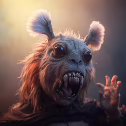 a furry creature with big hair is making the middle hand gesture