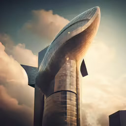 a building with a spiral design in the shape of a crescent
