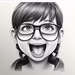 a drawing of a girl with glasses and mouth open