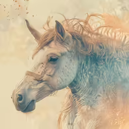 a white horse with lots of hair walking through water