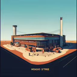 an old advertisement shows a brick building surrounded by dust