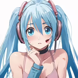 a girl in headphones wearing blue hair