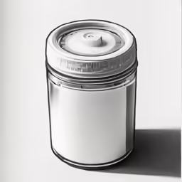 a white canister sitting upright on a counter