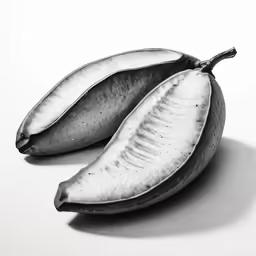 two bananas sitting next to each other on a white surface