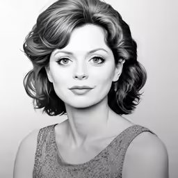 the face of a woman that is posing for a black and white photo