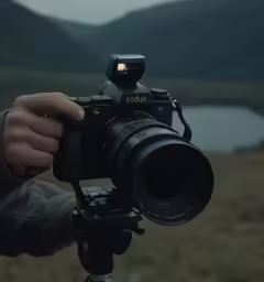a person holding a camera taking pictures