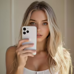 a woman taking a photo of herself with her phone