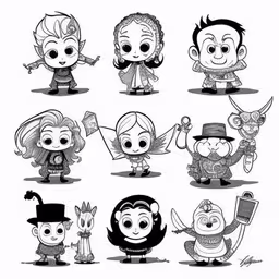 cartoon halloween kids from a book,a drawing of small cartoon characters for halloween