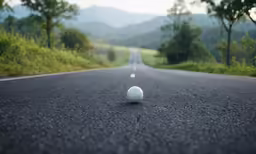 a golf ball is placed on the side of a road