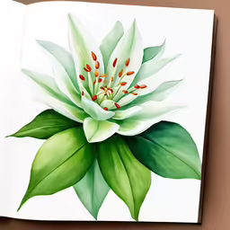 a watercolor drawing of a white flower on a notepad