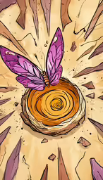the painting is made up of purple flowers and leaves