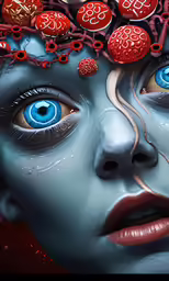 an image of an adult girl with many red objects