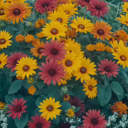 a large bunch of yellow and red flowers