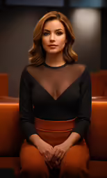 a very pretty lady sitting down in a room