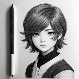 a pencil drawing of a girl with bangs