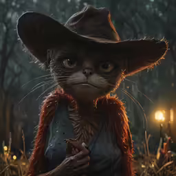 a cat dressed up in a cowboy outfit and hat