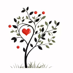 a tree with red and green leaves and a heart on it