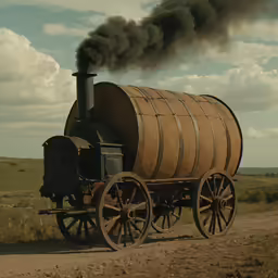 a large wooden barrel that is on the side of the road