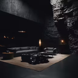 a living room with a large couch and chairs