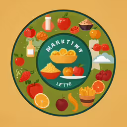 a circular frame with fruits and other things,a healthy life magazine cover featuring food items in circle