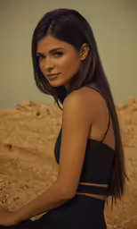 a woman wearing black posing for a picture