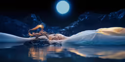 woman in white laying on floor at night
