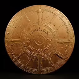 a yellow sun dial on a black background
