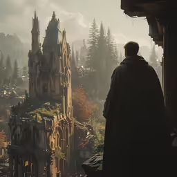 a man standing on top of a building overlooking a city