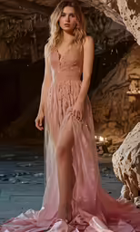 woman standing on the beach in a dress with sparkling legs