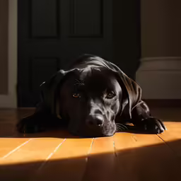 a dog laying on the floor of a house