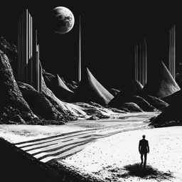 a man standing in front of an alien landscape