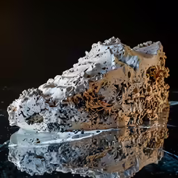 a piece of cake with frosting sitting on a glass surface